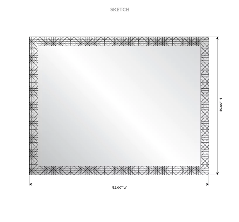 Drawing of a rectangular mirror with dimensions.