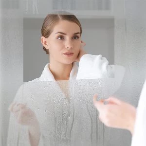 Mirror with a square defogger that will keep your reflection clear even after a steamy shower.